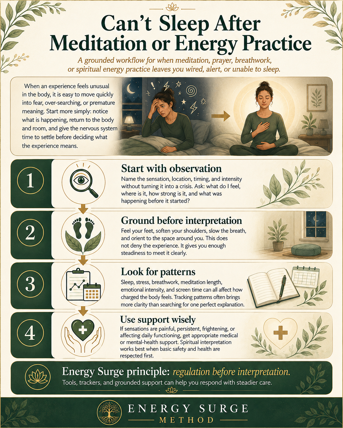 Cannot sleep after meditation or energy practice grounding workflow