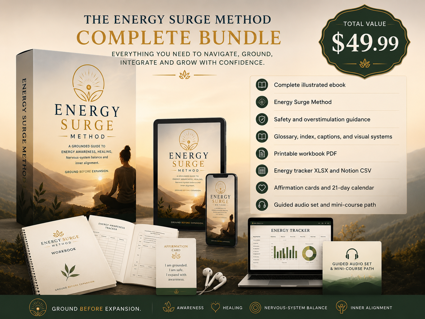 Energy Surge complete bundle product detail image showing $49.99 pricing