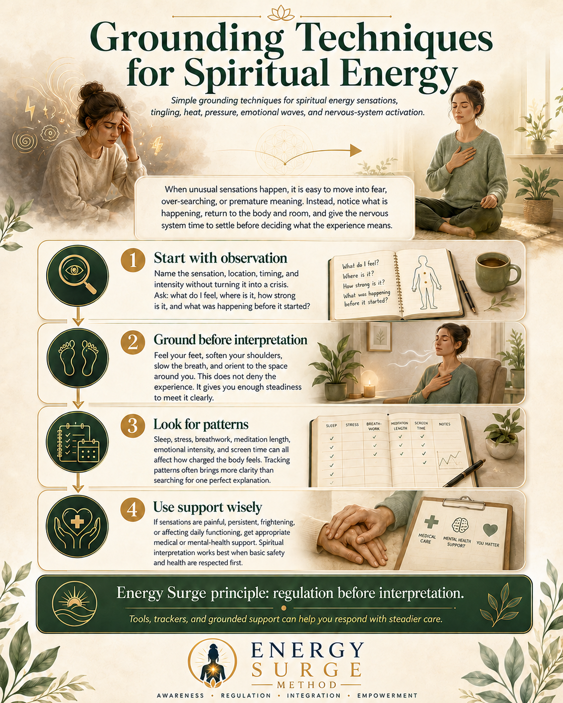 Grounding techniques for spiritual energy infographic